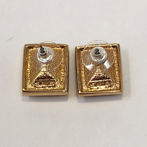 Swarovski SAL Green Crystal Gold Tone Post Earrings Vintage Jewelry Rectangle - Picture 3 of 5